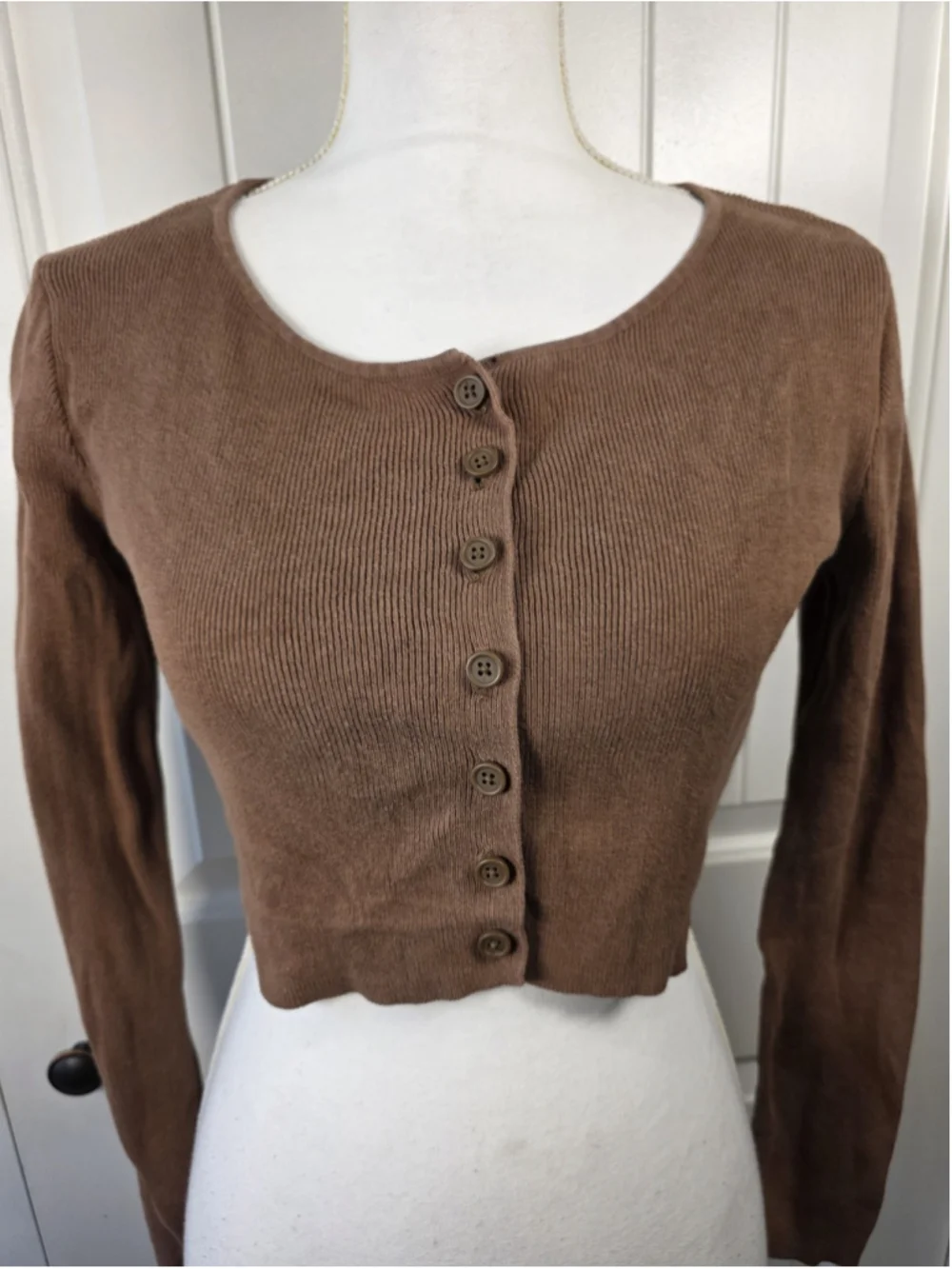 Brandy Melville John Galt Womens Cropped Cardigan Sweater Gray One Size Cotton